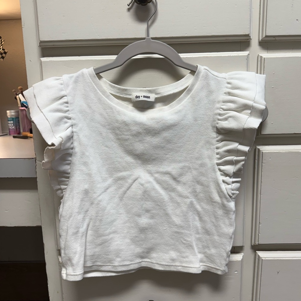 Chic White Ruffled Sleeve Kids Tee